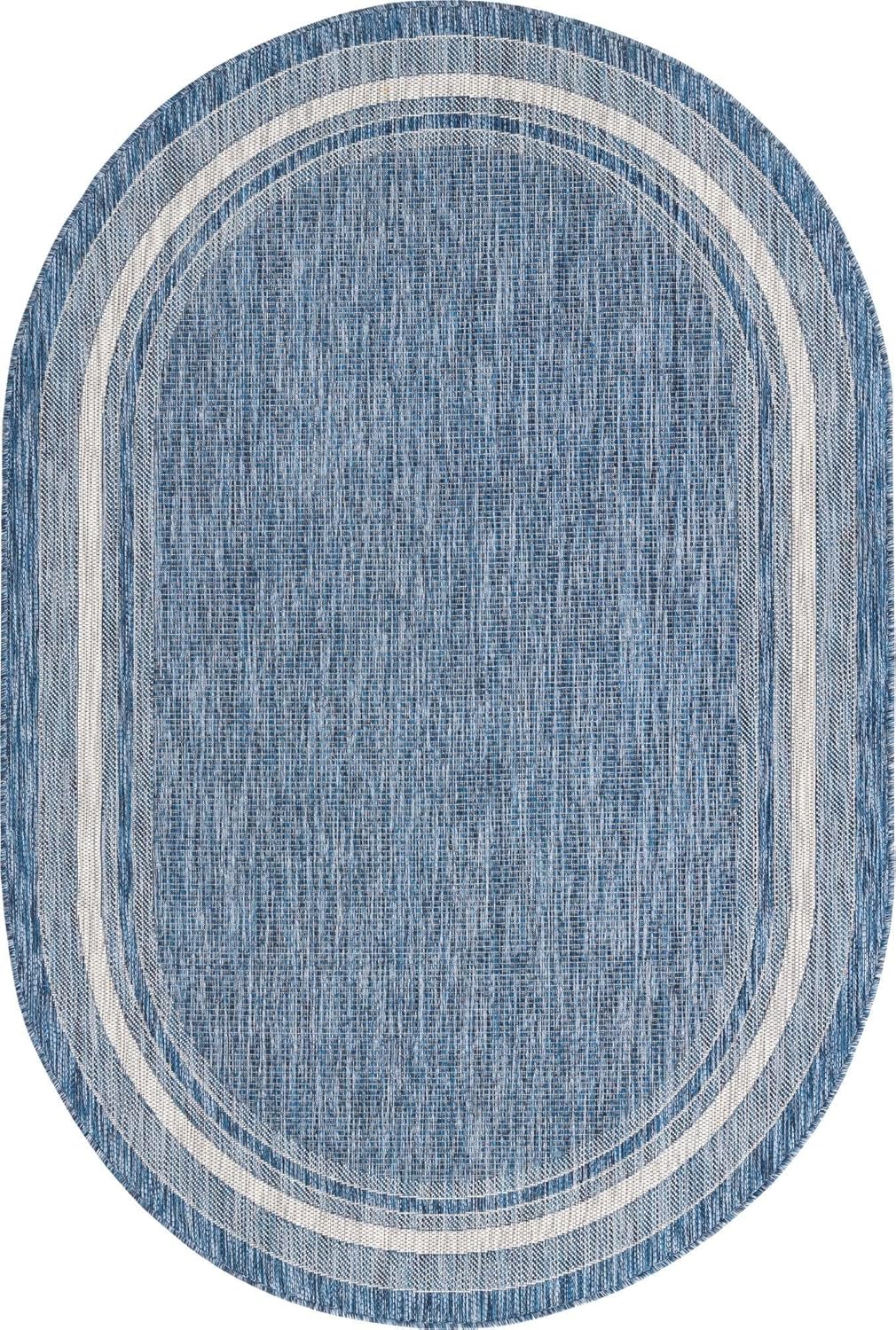 Unique Loom Outdoor Border Collection Area Rug - Soft Border (5' 1" x 8' Oval, Blue/ Ivory)