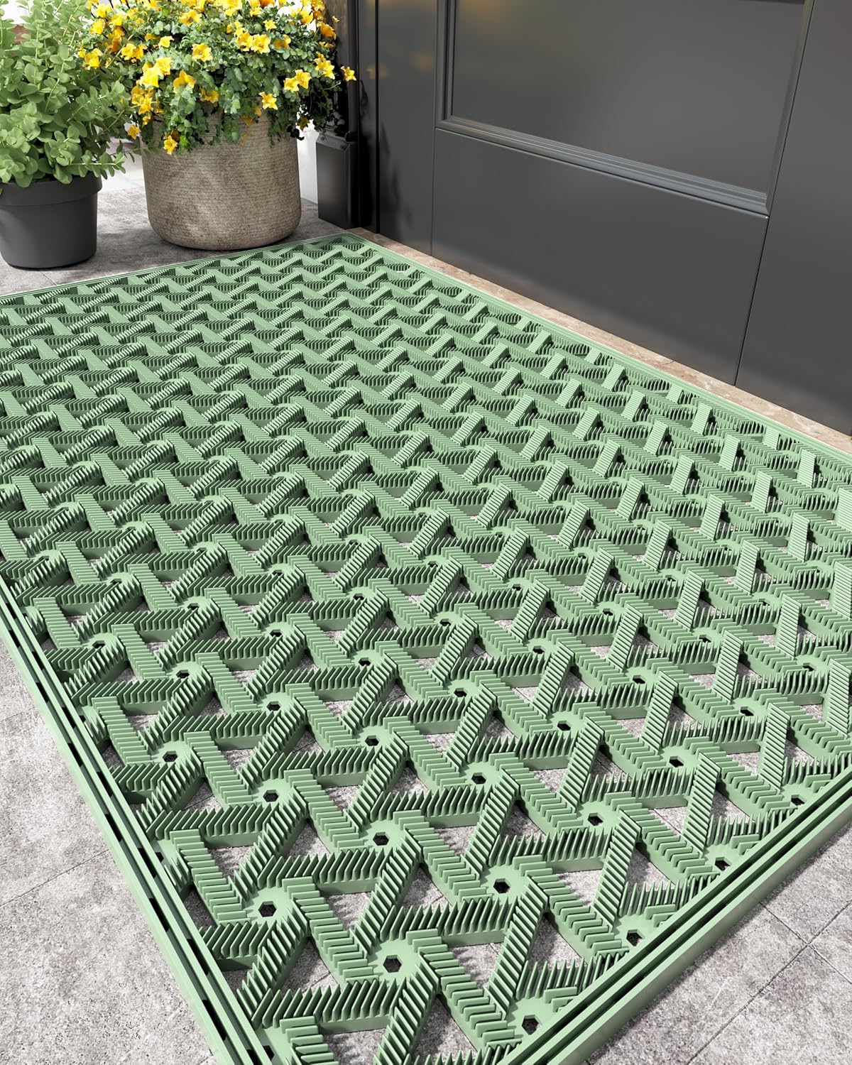 Color&Geometry Door Mat Outside Entrance with Drainage, Rubber Heavy Duty Dirt Trapper Waterproof Outdoor Welcome Mat, Outdoor Mats All Weather for Front Back Door Patio Entryway Entry, 24"X36" Green