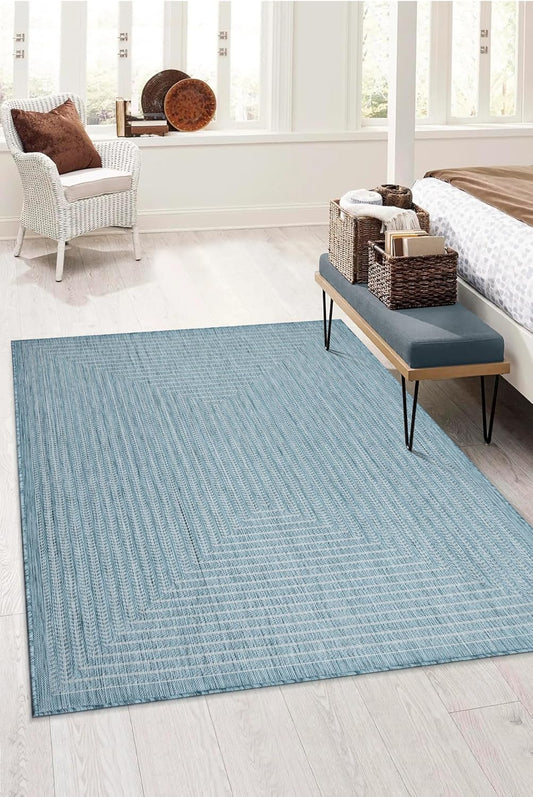 Adiva Rugs Outdoor Indoor Area Rug, Weather Resistant, Easy to Clean, Stain Resistant Floor Mat for Dining Room, Backyard, Deck, Patio (Aqua Weiss, 2'6" x 7')