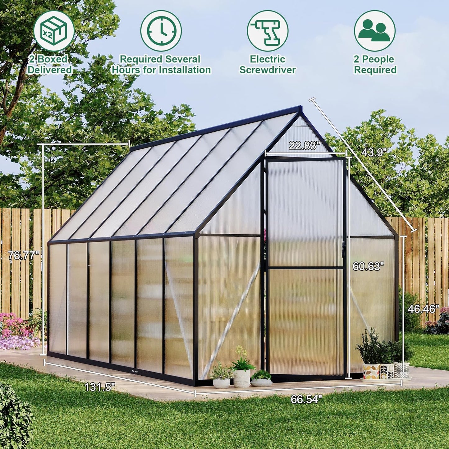 6'x11' Aluminum-Framed Polycarbonate Greenhouse, Heavy Duty Polycarbonate Greenhouse with Quick Setup Structure and Roof Vent, Large Enhanced Aluminum GreenhouseKit for Outdoors