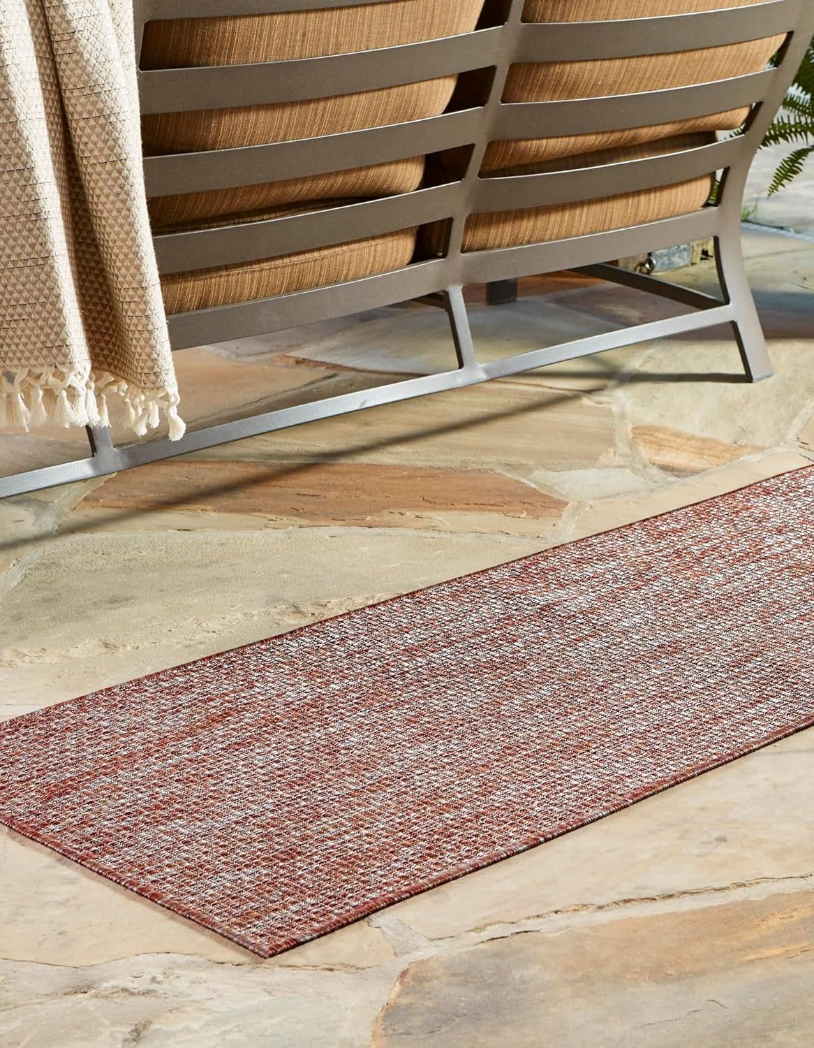 Unique Loom Collection Casual Transitional Solid Heathered Indoor/Outdoor Flatweave Area Rug (2' x 6' 1" Runner, Rust Red/Beige)