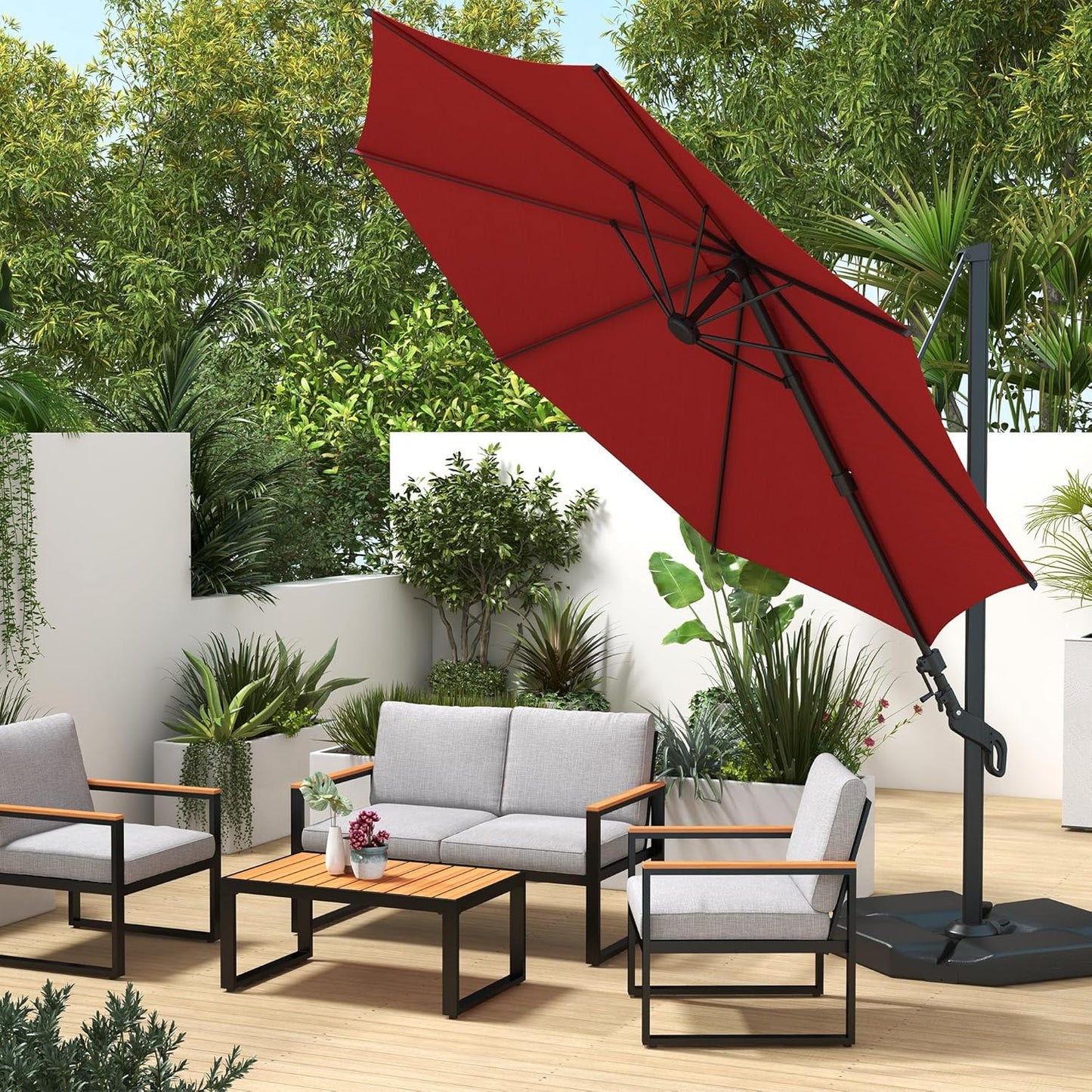 Abba Patio 10FT Vienna Offset Patio Umbrella Outdoor Cantilever Umbrella with 360° Rotation Design and Easy Tilt Adjustment UV 50+ Protection 8 Ribs for Backyard Garden Deck Pool Patio, Red