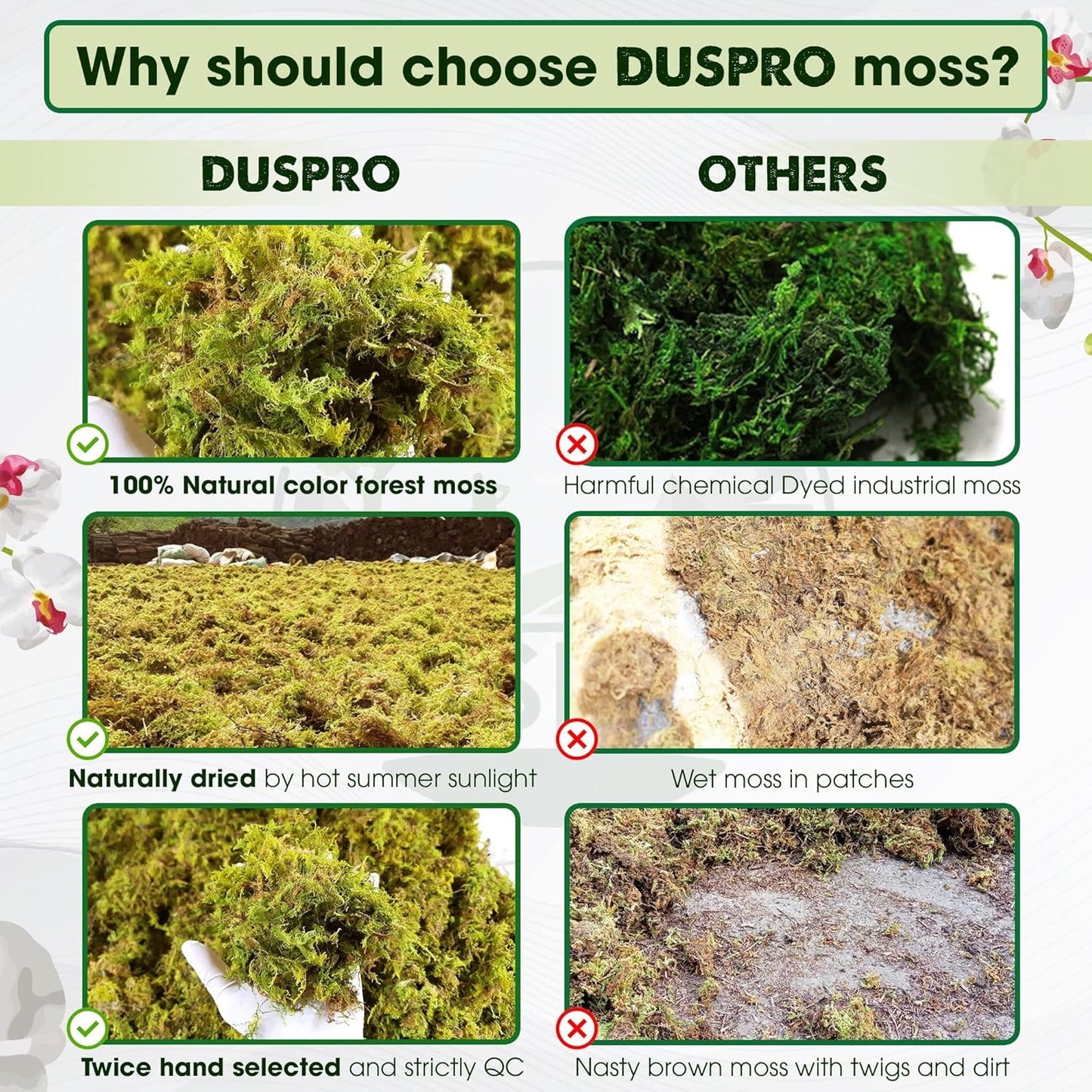 DUSPRO Dried Moss for Potted Plants, Forest Orchid Moss for Potting Mix, Sphagnum Potting Moss for Plants Indoor, Real Moss Soil Cover for Houseplant (2 OZ)