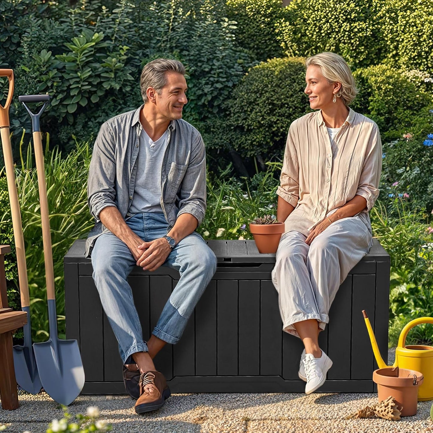 YITAHOME 80 Gallon Outdoor Storage Box, Large Water Resistant Resin Deck Box, Indoor Outdoor Lockable Storage Container for Patio, Garden, Cushions, Tools, Equipment (Black)