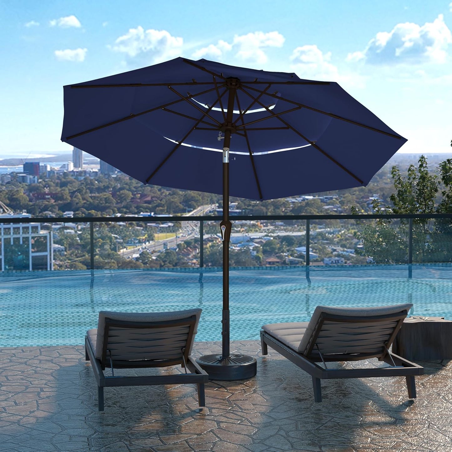 Kingdura 9ft 3-Tier Patio Umbrella, Outdoor Table Umbrella with Easy Crank & Tilt, 8 Reinforced Ribs, UV Protection for Deck, Pool, Market, Backyard (Navy blue)