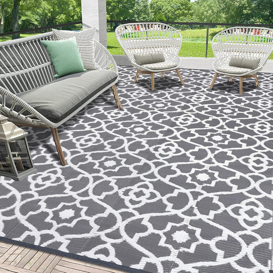 HEBE Outdoor Rug Waterproof 8x10, Plastic Straw Rug Camping Rug, Reversible Outdoor Patio Rugs RV Mat Clearance, Indoor Outside Floor Carpet for Porch,Deck,Camper,Balcony,Backyard