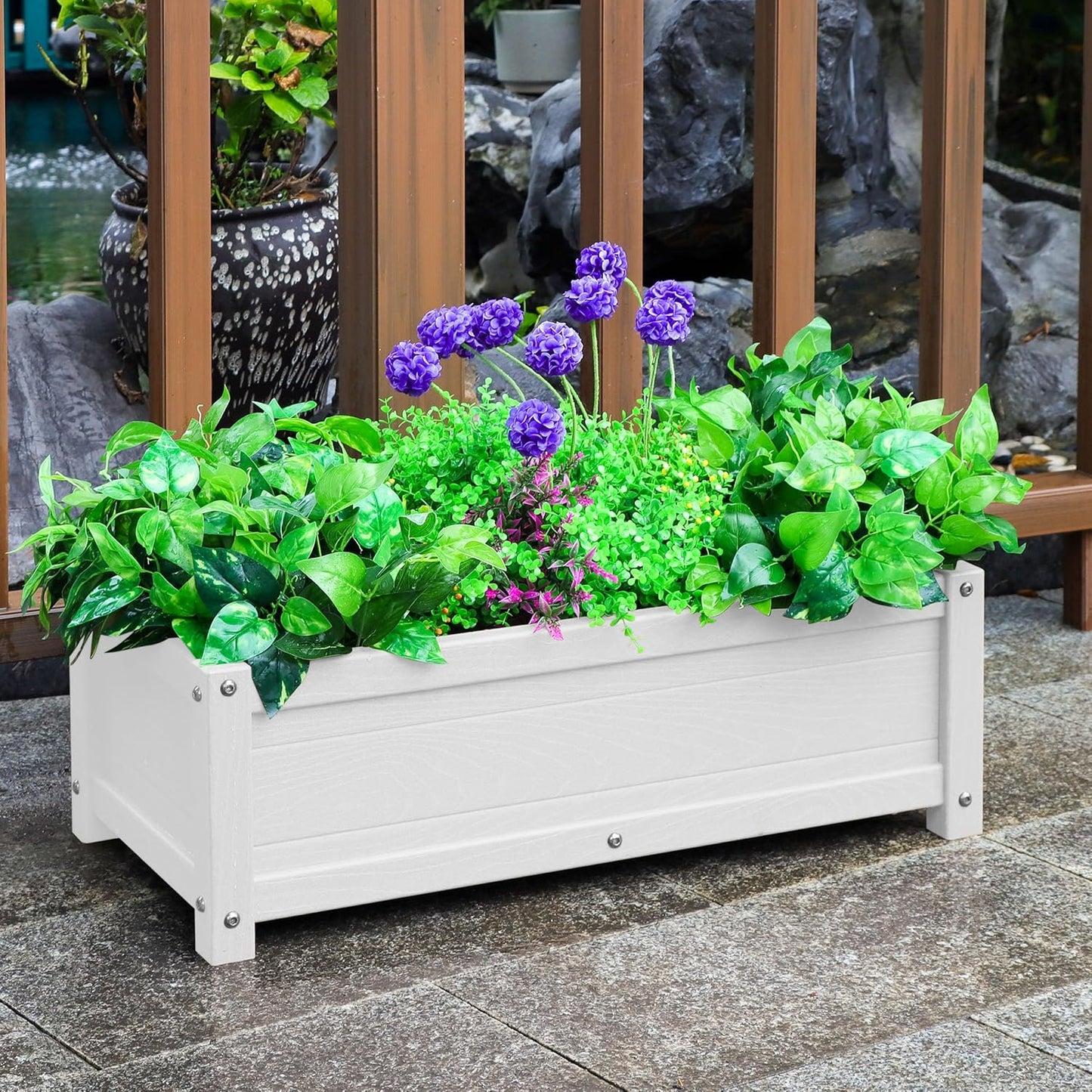 HDPE Raised Planter Box Outdoor,Rot-Resistant and Non-Cracking,Raised Beds for Gardening 29.5 * 14.4 * 9.8 in for Yard,Lawn,Outdoor Planter Boxes Rectangle with Drainage Holes White