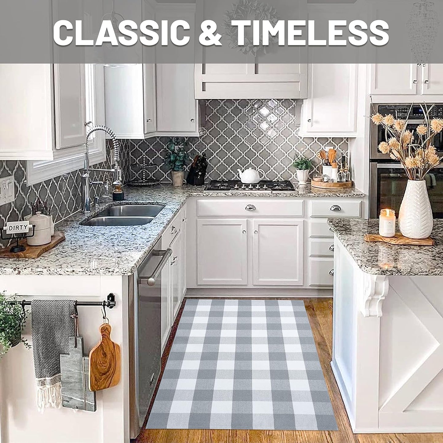 IOHOUZE Buffalo Plaid Checkered Rug 3x5 Ft Front Door Mats, Washable Area Rugs for Front Porch Decor, Spring Summer Welcome Mats Outdoor, Gray White Rug for Farmhouse/Entryway/Home Entrance