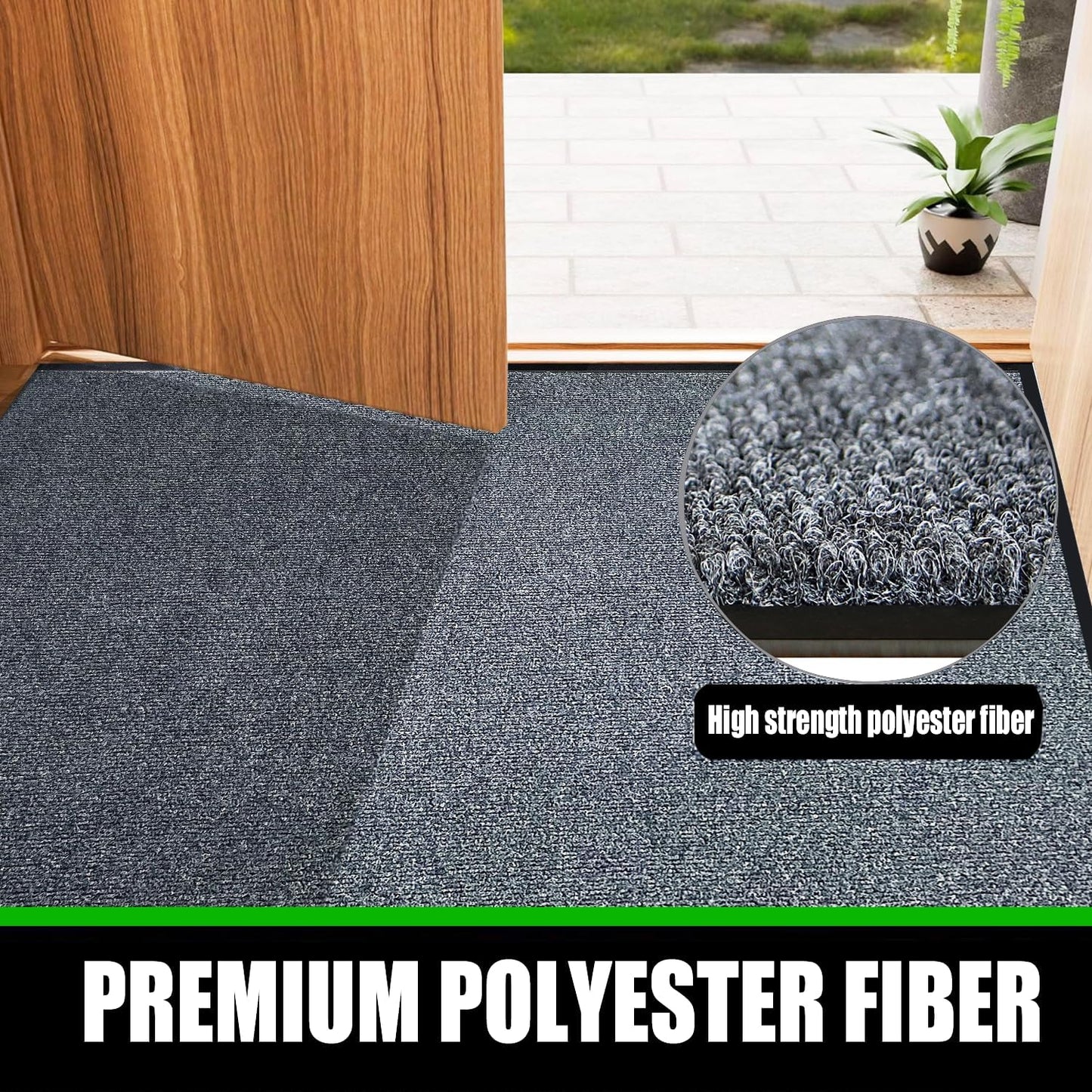 Commercial Grade Entrance Mat 3x5Ft Brush Step Entrance Rug with Striped Pattern&Rubber Border Indoor Outdoor Low Profile Rubber Entry Carpet Mat for Hallway,Home,High Traffic Area