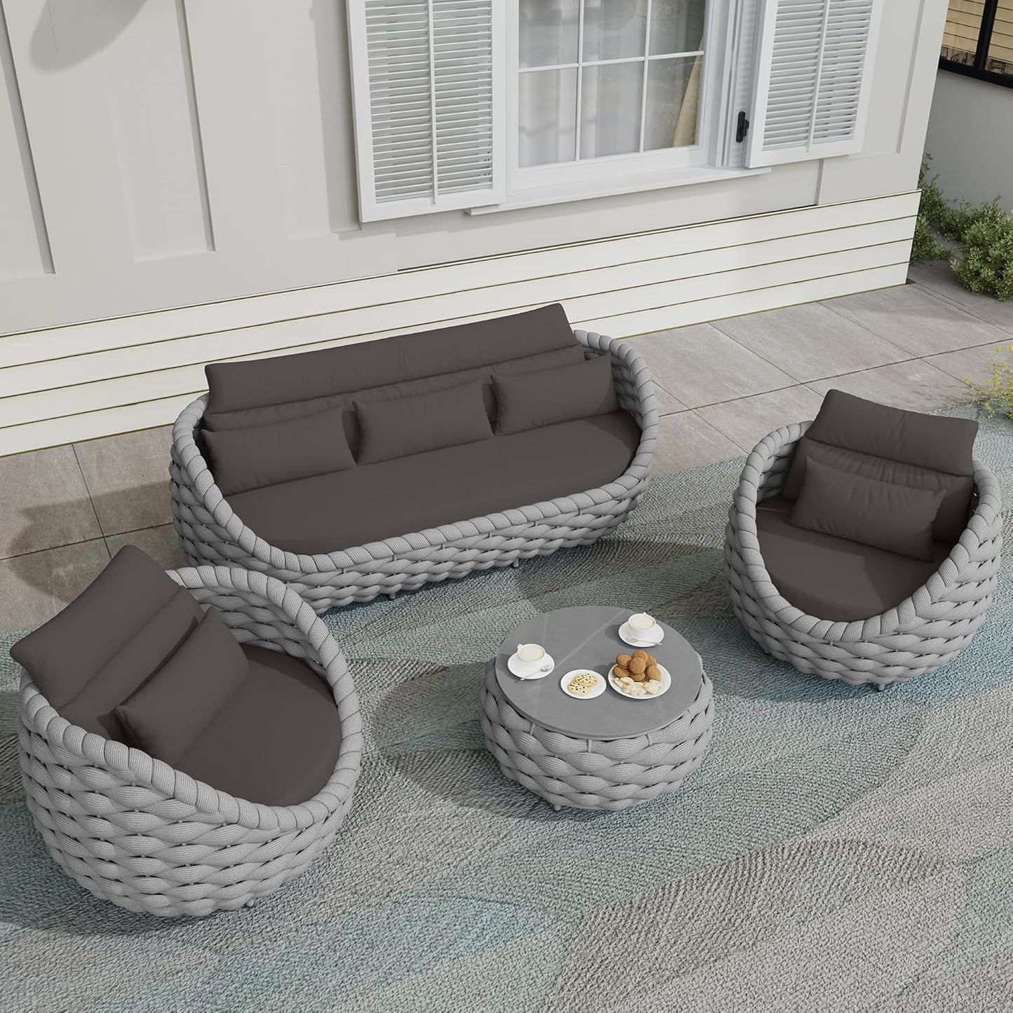 6-Piece Aluminum Patio Furniture Set, Modern Outdoor Conversation Set Sectional Sofa with Water Repellent Thick Cushions and Coffee Table for Balcony, Garden
