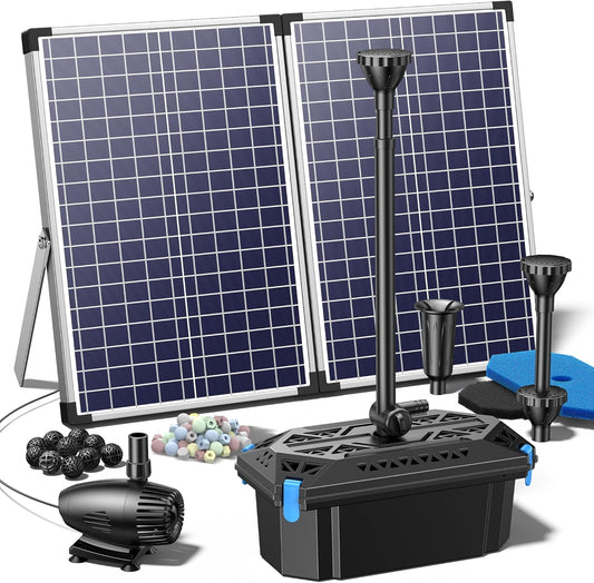 NFESOLAR Pond Filter Fountain with 70W Solar Panel, 660 GPH Water Pump, 10 FT Extension Cord, Solar Fountain Pump with Pond Filter Box Outdoor for Koi Ponds Water Feature Waterfall Pool
