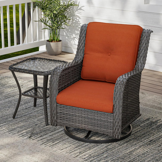 2 Pieces Outdoor Swivel Rocker Patio Chairs Set - Outdoor Wicker Patio Conversation Sets with 1 Side Table, Olefin Fabric Cushions Suitable for Backyard Deck and Porch, Orange