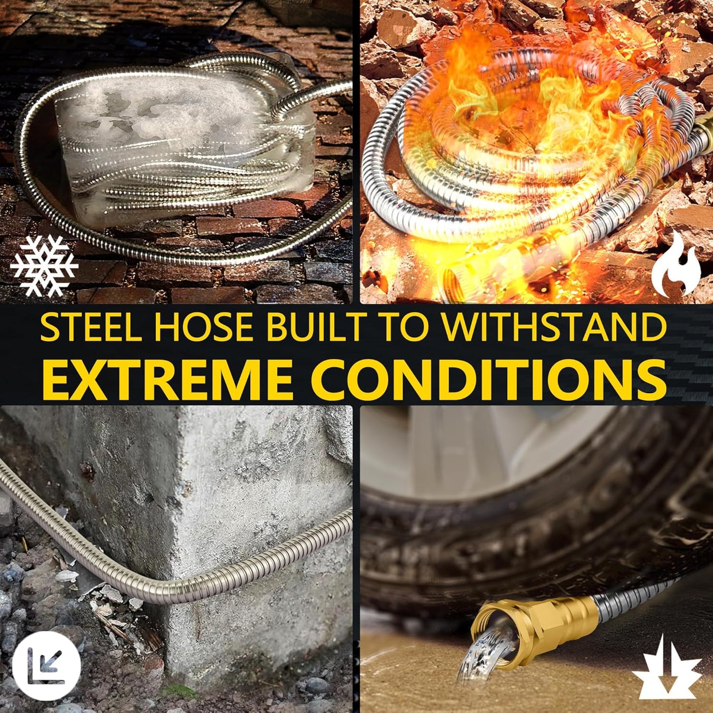 Metal Garden Hose 50 ft - Stainless Steel Garden Hose Leak-Proof with Layer Latex Core - 2025 Version/New Patented,Lightweight, Durable Hoses with Nozzles - Less-Kink Flexible Metal Water Hose