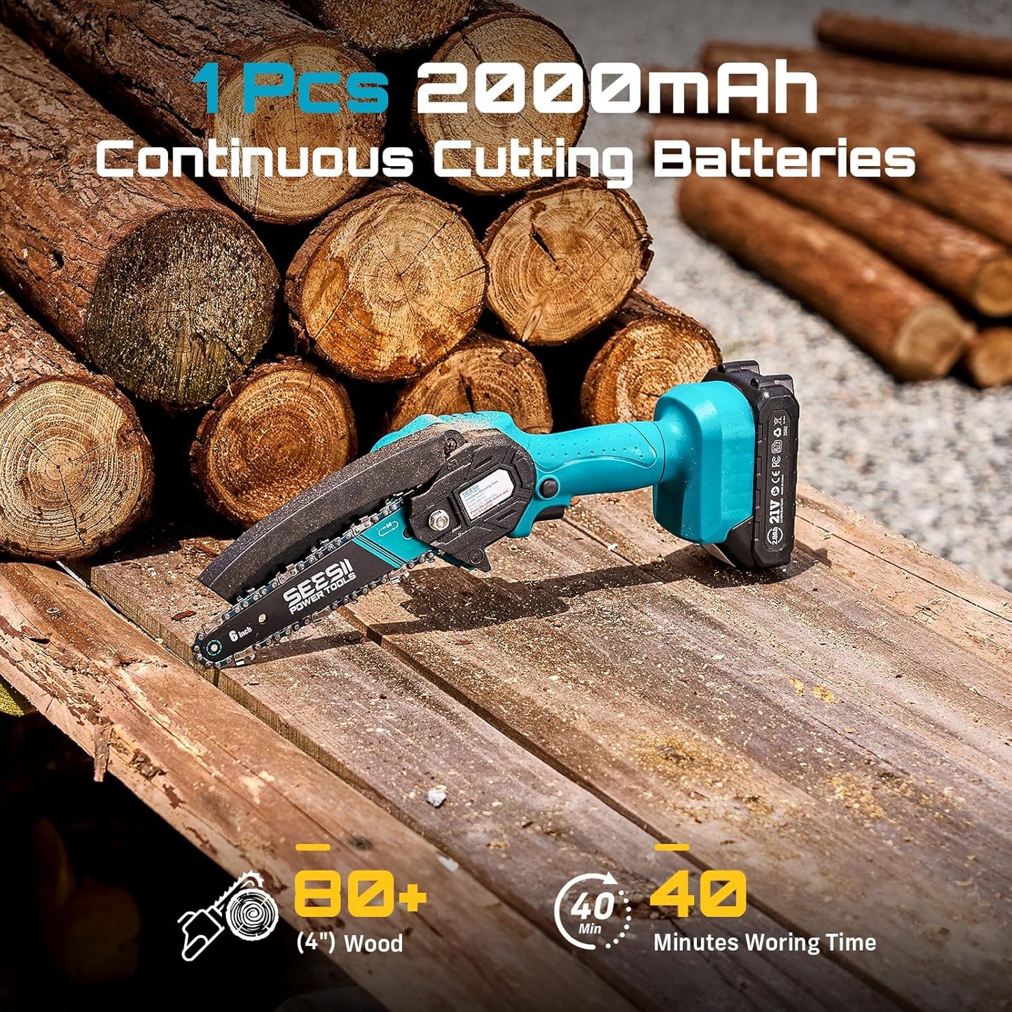 Seesii Mini Chainsaw, 6-inch Mini Chainsaw Cordless, Handheld Electric Power Chain Saw with Battery, for Tree Trimming Wood Cutting,Gifts for Father, Dad, Husband, Men