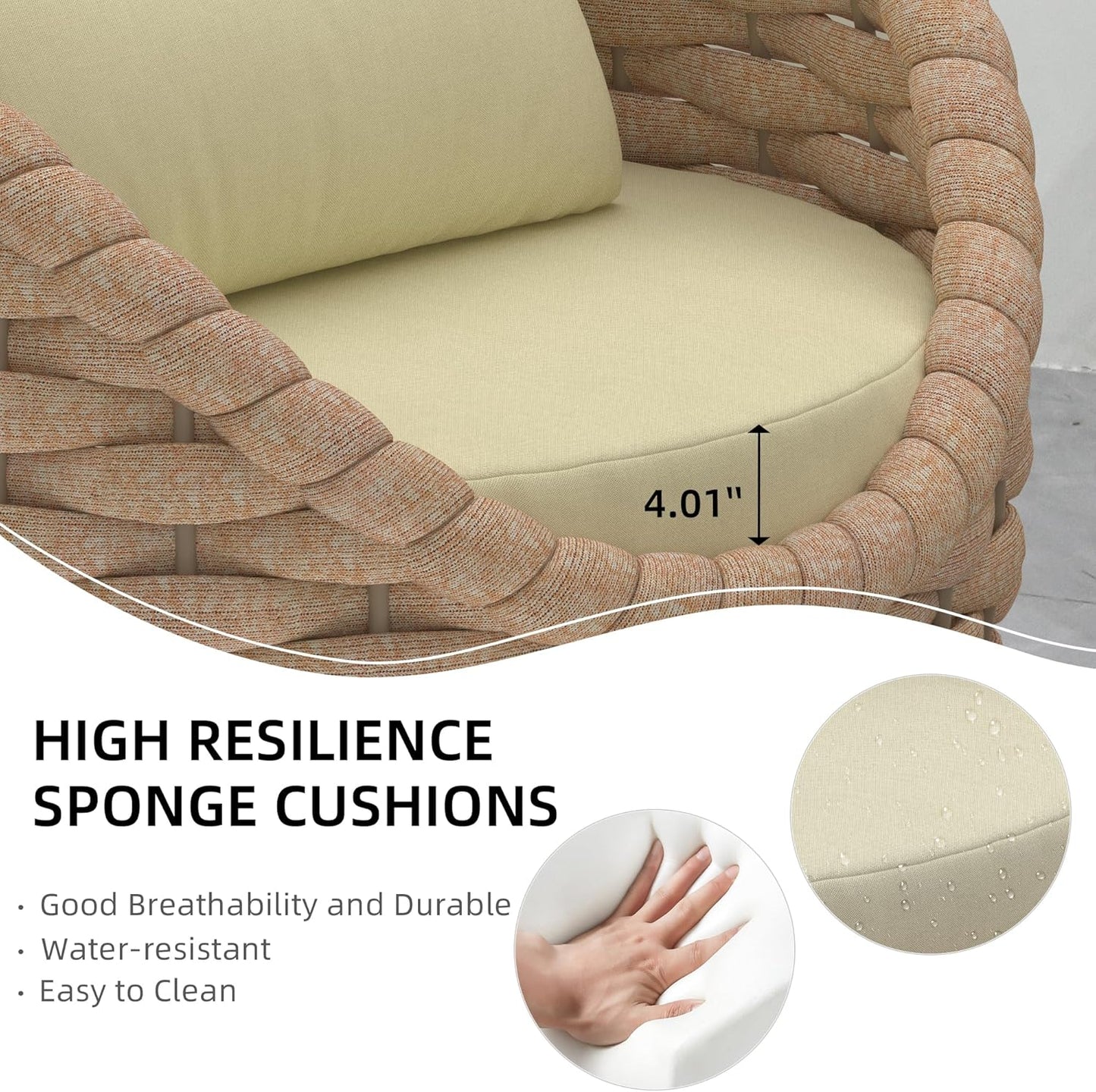 TWT Aluminum Outdoor Patio Furniture Set, 4 Textilene Armchairs Modern Outdoor Conversation Set Outdoor Single Sofa with Upgrade Cushion and Coffee Table for Balcony, Light Brown