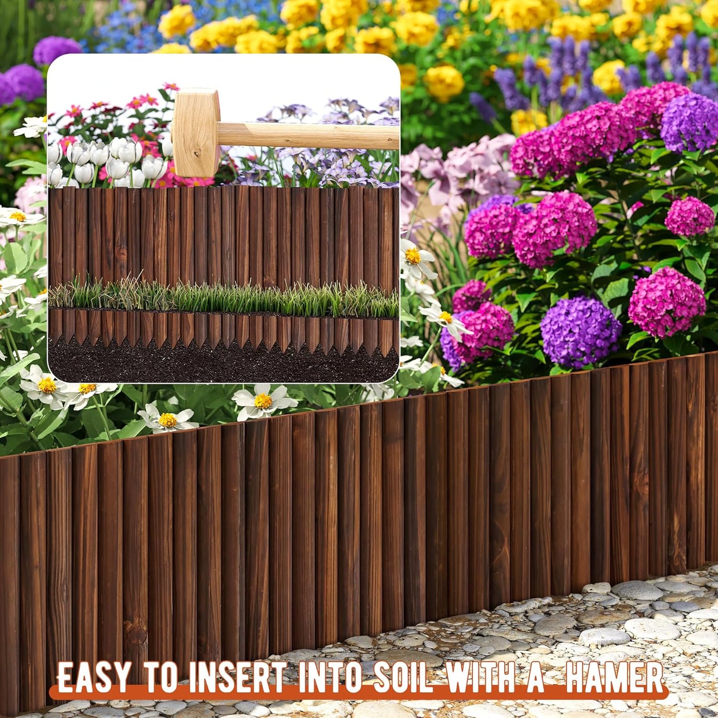 Garden Edging Border Wood Fence for Yard Patio Path Decorative Landscape Edging Flower Bed, 15.7" - 1pcs