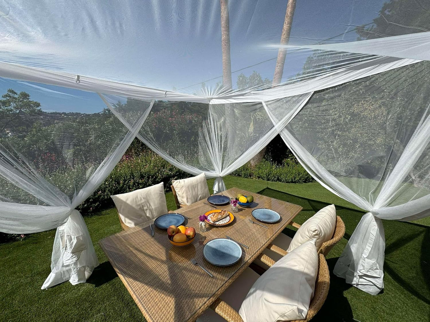 Mosquito Net for Patio 8.2 x 8.2 FT | Very Large Sizes & Fabric Designed for Outdoors | Insect House Screen Netting for Gazebo, Porch & Garden Terrace | White Outside Canopy Bug Protection