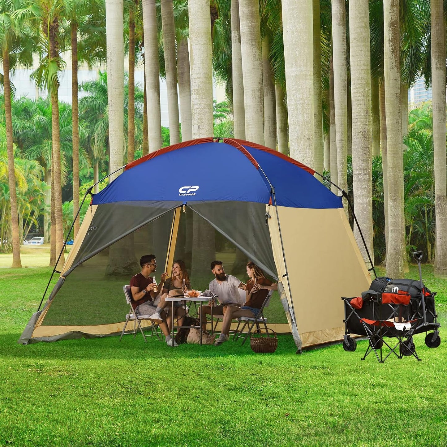 CAMPROS CP Screen House Room with 1 Side Wind/Sun Panel Canopy Tent Camping Tent Screen Shelter Gazebos for Patios Outdoor Camping Activities, 12'X12'X92in(H) - Blue