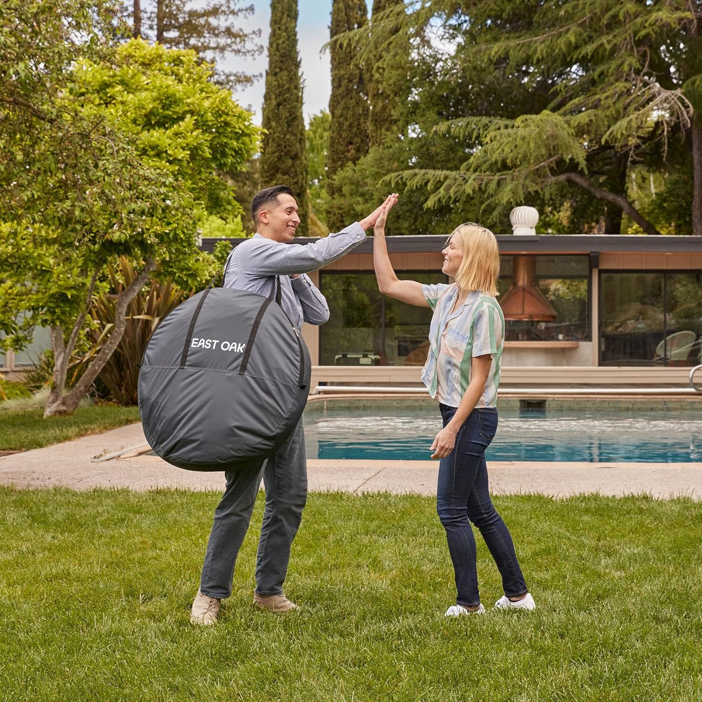 EAST OAK Screen House Tent Pop-Up, Portable Screen Room Canopy Instant Screen Tent 4 x 4 FT with Carry Bag for Patio, Backyard, Deck & Outdoor Activities, Beige