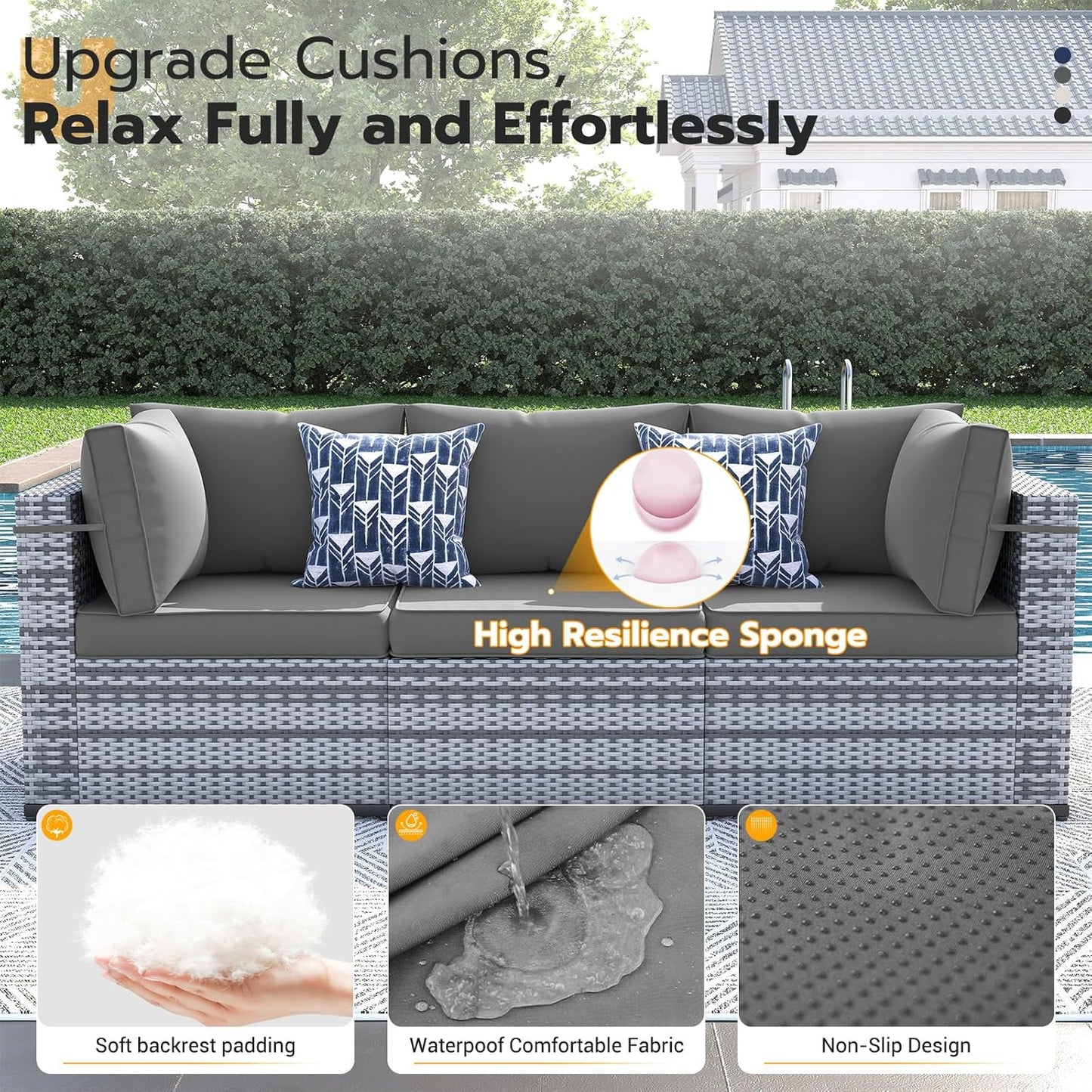 UDPATIO Patio Furniture Set with Fire Pit Table, 8 Piece Outdoor Sectional Modular Sofa, Wicker Outdoor Furniture Conversation Sets with Waterproof Cover for Backyard Deck(Grey/Dark Grey)