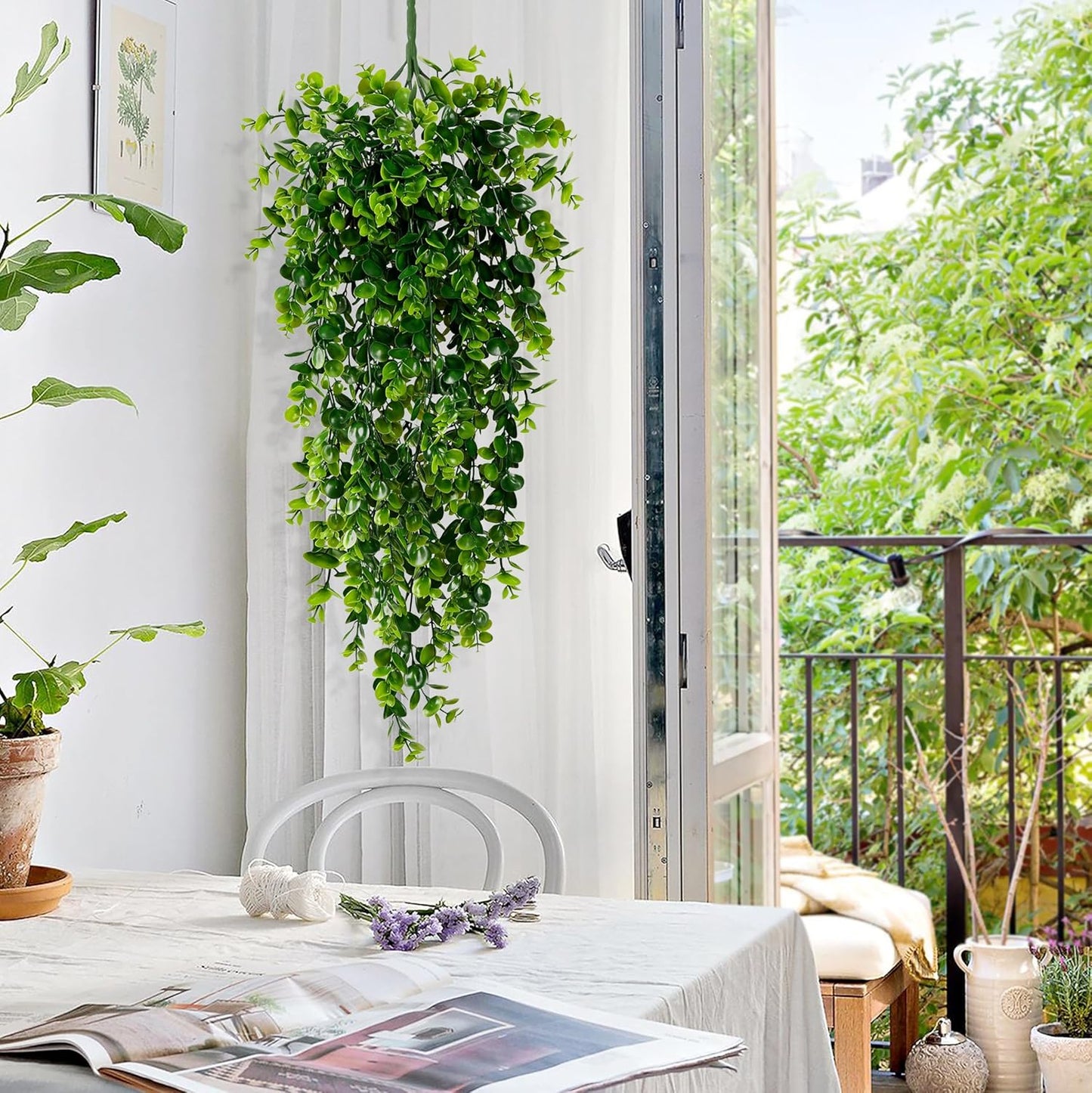 Waipfaru 4Pcs Fake Hanging Plants 2.7ft Fake Plants Eucalyptus Leaves UV Resistant Fake Vines Ivy Artificial Plants Outdoor Faux Plants Indoor Bedroom Living Room Boho Wall Porch Shelf Decor