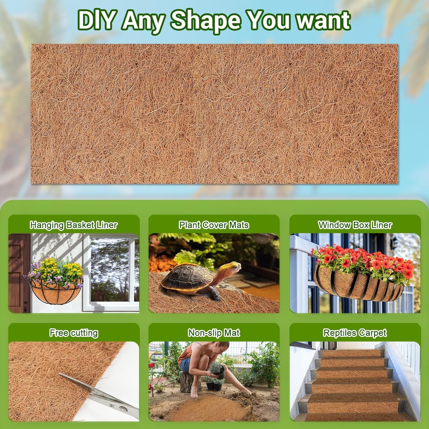 Coconut Liners for Planters 16x120 Inch, Natural Coco Liners for Planter Flower Basket, Thick Coco Fiber Mat for Garden Decoration, Hanging Basket, Animal pet pad