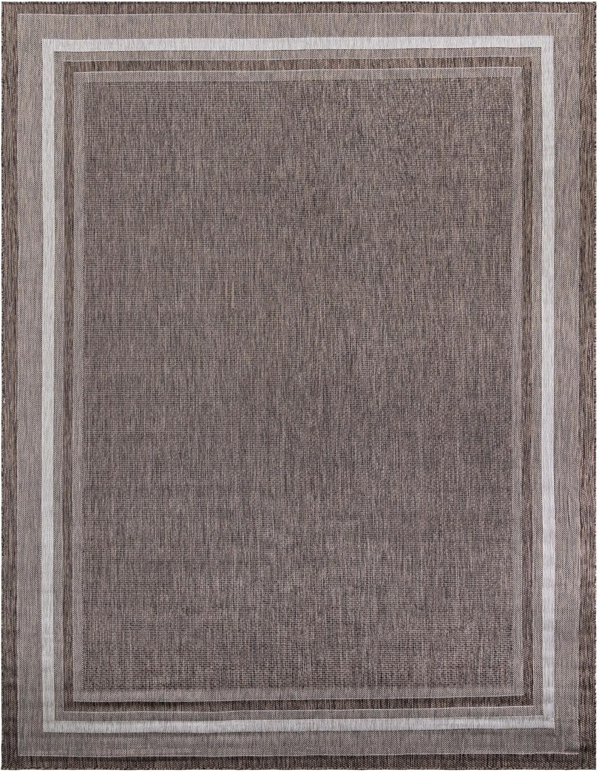 Unique Loom Outdoor Border Collection Area Rug - Soft Border (10' x 14' 1" Rectangle Brown/Ivory)