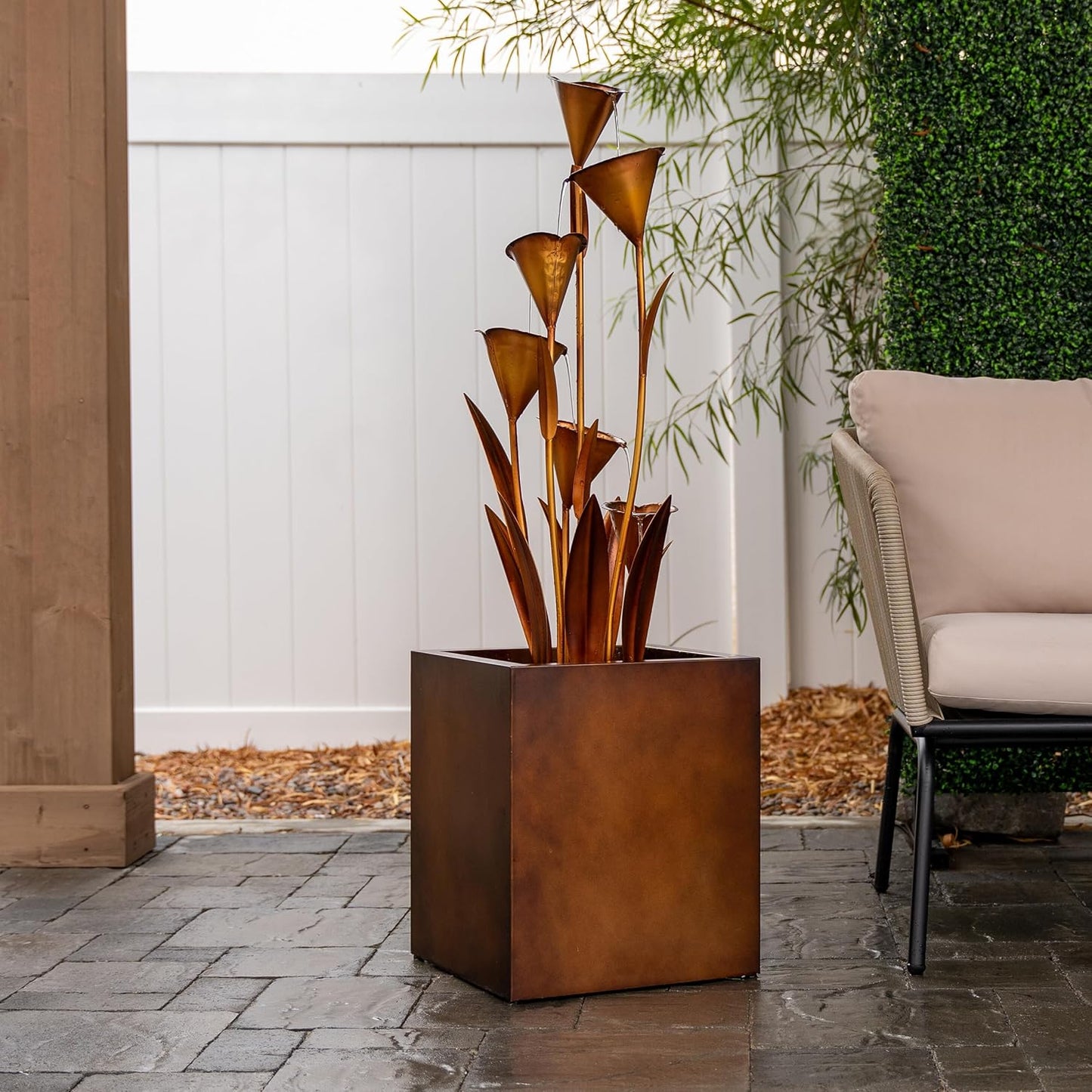 XBrand Freestanding Sculptural Metal Multi-Tiered Flower Water Fountain, No LED Lights, Bronze, 46" Tall