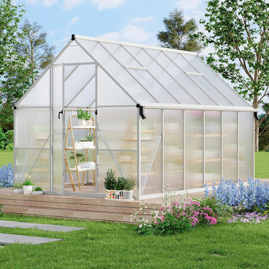 8'X12' Aluminum-Framed Polycarbonate Greenhouse, Heavy Duty Polycarbonate Greenhouse with Quick Setup Structure and Roof Vent, Large Enhanced Aluminum Greenhouses Kit for Outdoors