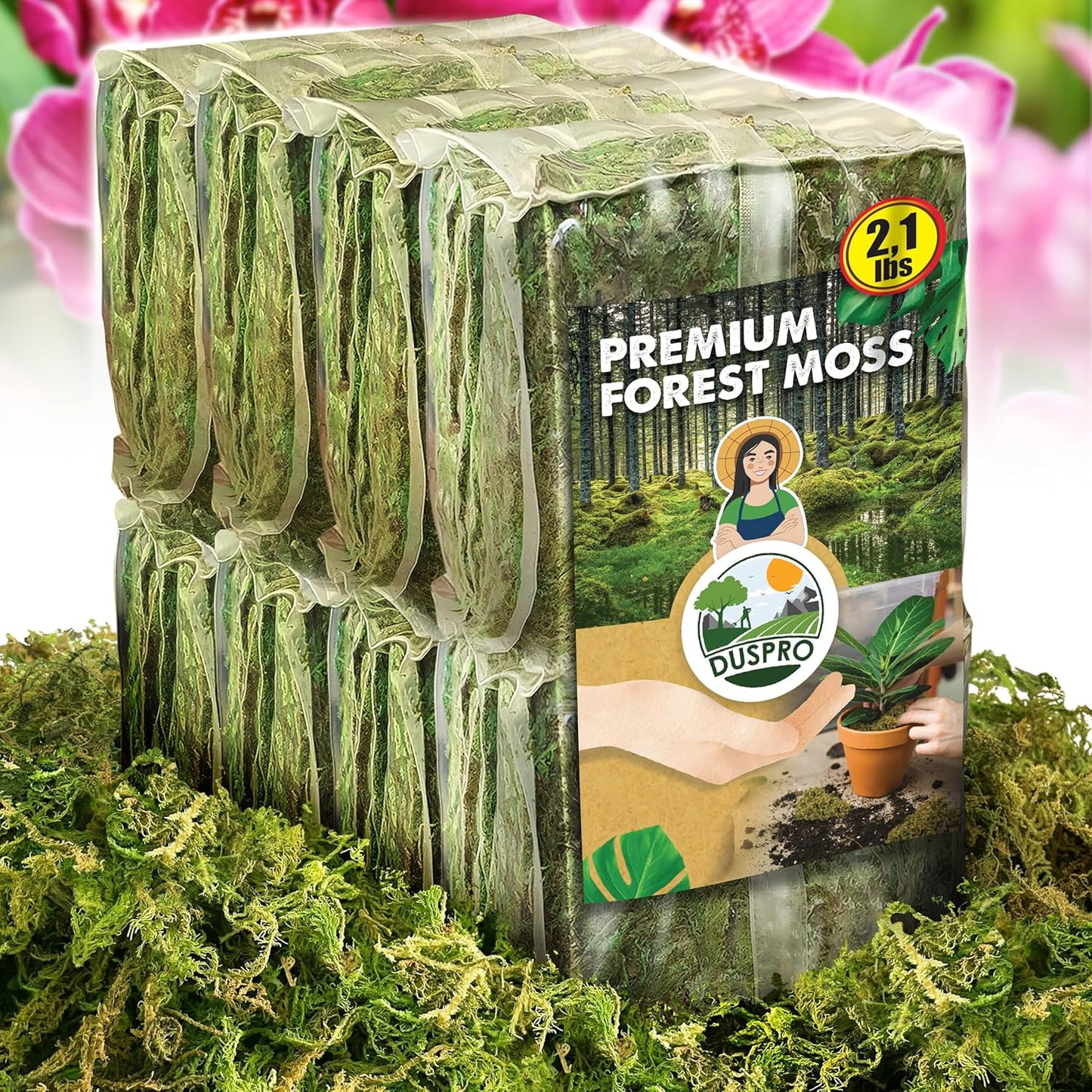 DUSPRO Dried Moss for Potted Plants, Forest Orchid Moss for Potting Mix, Sphagnum Potting Moss for Plants Indoor, Real Moss Soil Cover for Houseplant (2.1 LBS)