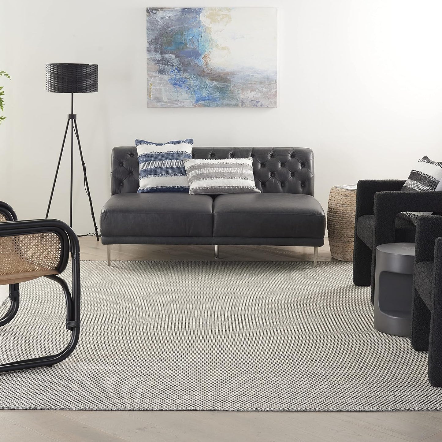 Nourison Courtyard Indoor/Outdoor Ivory Charcoal 9' x 12' Area Rug, Geometric, Easy Cleaning, Non Shedding, Bed Room, Living Room, Dining Room, Deck, Patio, Backyard (9x12)