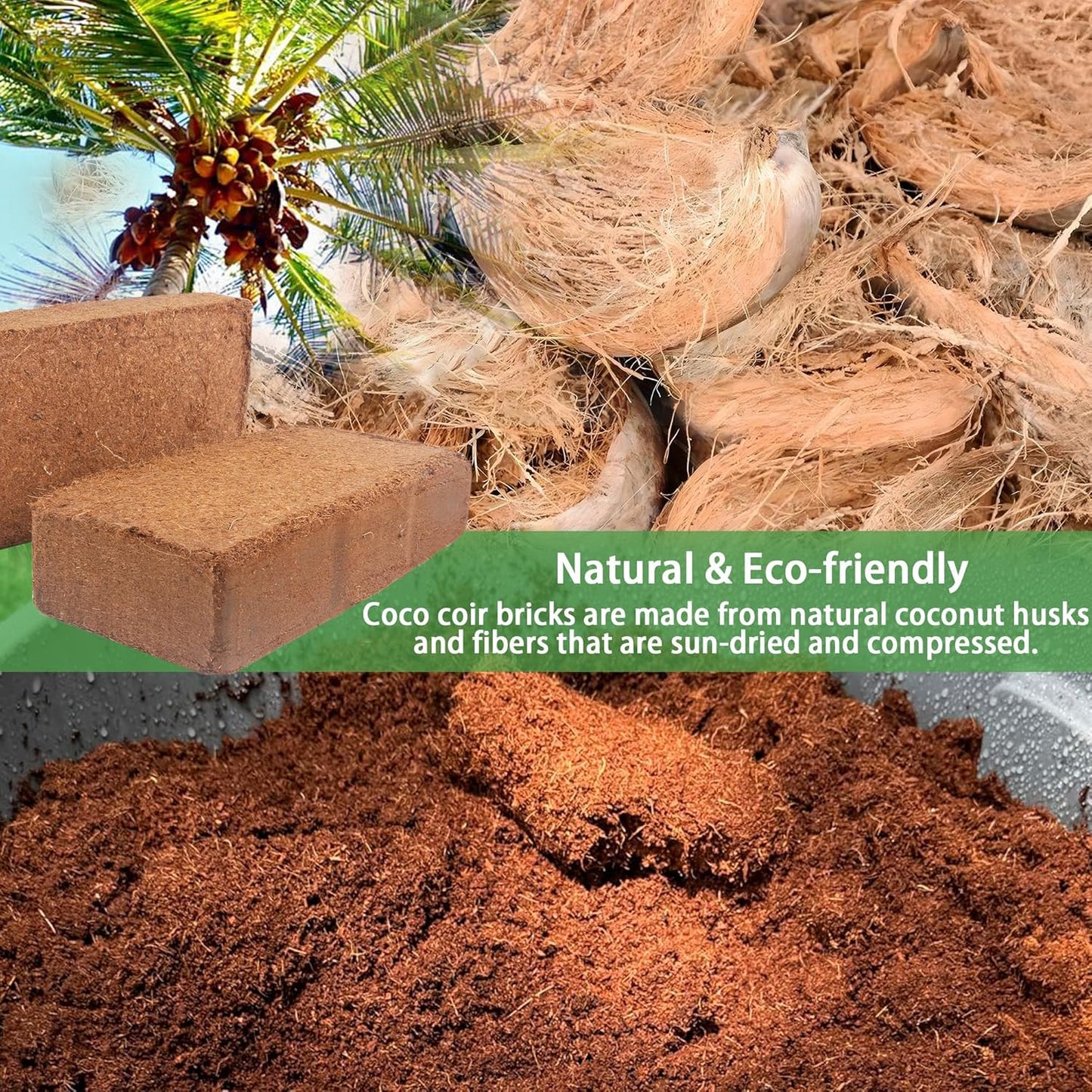 Coco Coir Brick - 4 Pack Coconut Soil - Low EC & PH Balance - High Expansion - Renewable Coco Fiber for Herbs & Flowers
