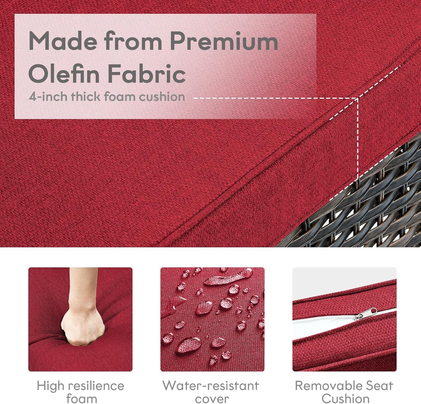 5 Piece Outdoor Patio Furniture Set - Wicker Furniture Patio Conversation Set, Outdoor Swivel Rocker Chairs with Loveseat Sofa and 2 Ottomans for Small Space, Red Cushion