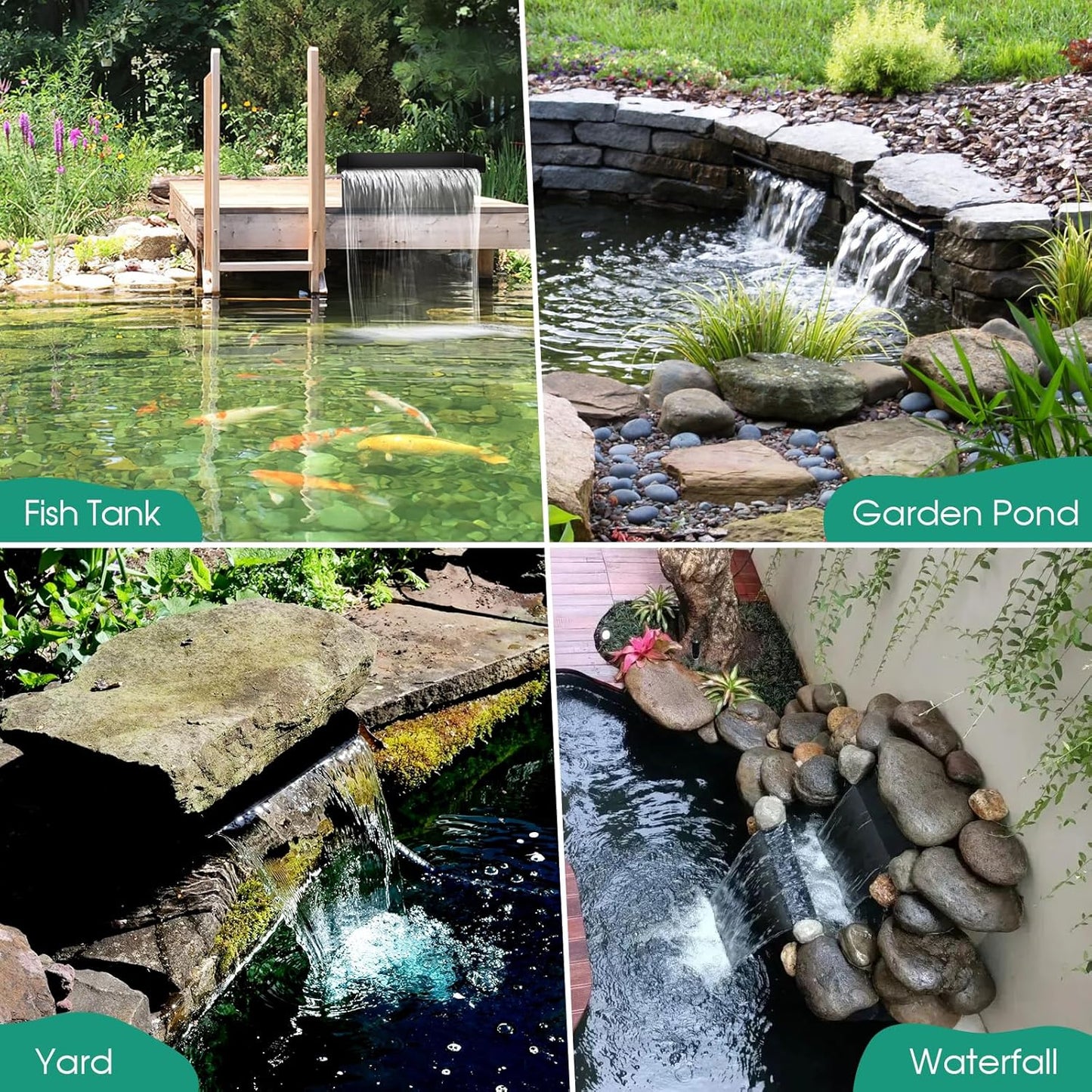 POPOSOAP 70W Solar Water Pump with Pond Waterfall Kit, 304 Stainless Steel Pond Waterfall Spillway, Pond Spillway with 9.8FT Corrugated Tubing for Garden Waterfall,Water Features-P5703