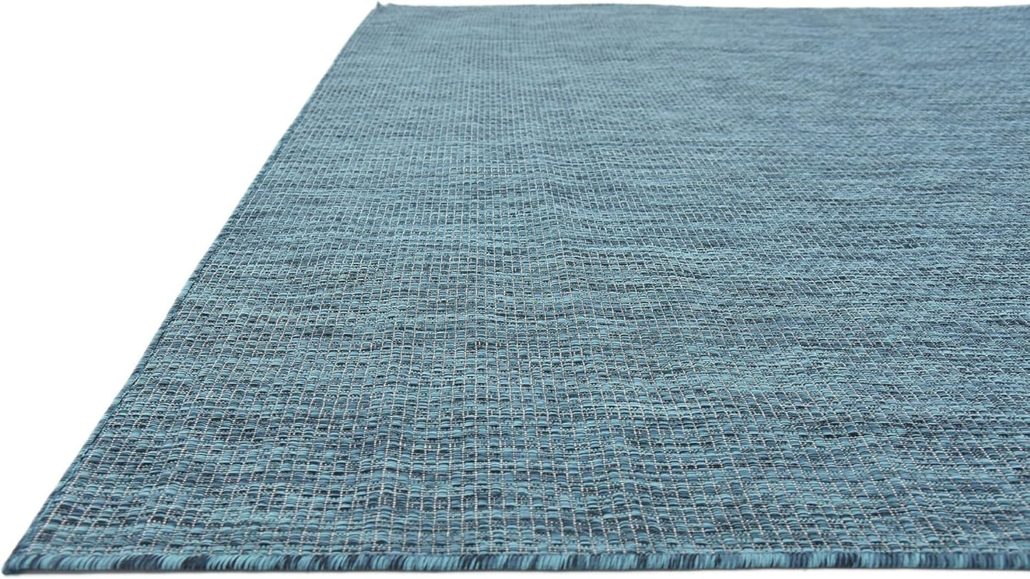 Unique Loom Collection Casual Transitional Solid Heathered Indoor/Outdoor Flatweave Area Rug (8' x 11' 4" Rectangle, Teal/Navy Blue)
