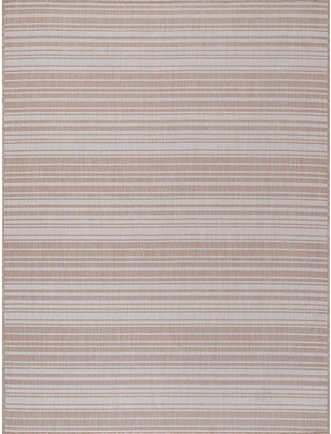 Stripe Outdoor Rug 9x12 Washable Outside Carpet for Indoor Patio Porch Waterproof Easy Cleaning Non Shedding Area Rugs Beige 9 x 12