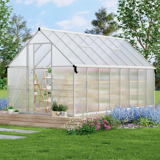 8'X16' Aluminum-Framed Polycarbonate Greenhouse, Heavy Duty Polycarbonate Greenhouse with Quick Setup Structure and Roof Vent, Large Enhanced Aluminum Greenhouses Kit for Outdoors