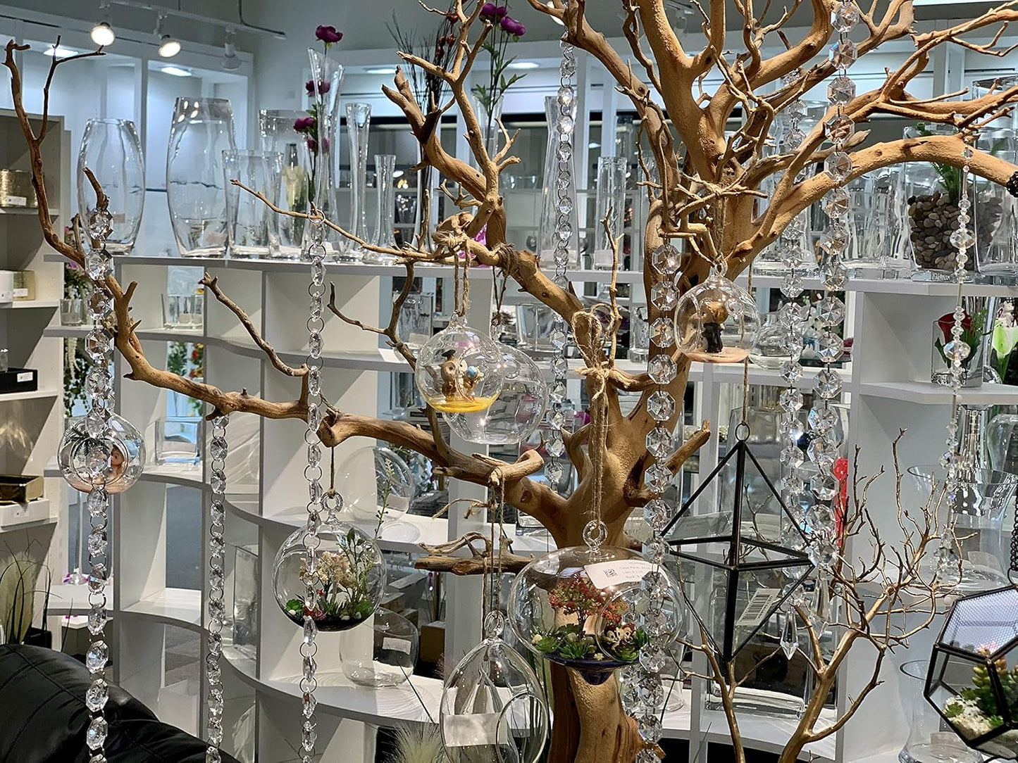 WGV Hanging Terrarium, Width 3.5", Height 7", Oblong, Double Hook, DIY Air Succulent Planter, Clear Glass Vase Orb, Candle Holder for Windowsill Outdoor Garden Decor, 1 Piece