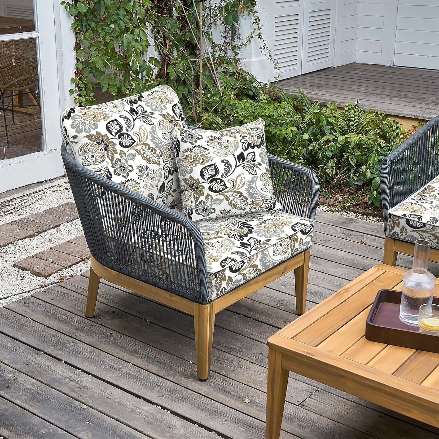 LVTXIII Outdoor Deep Seat Cushion Patio Seat and Back Cushion Set Seasonal Chair Cushion with Removable Cover and Adjustable Buckle for Home and Garden, 24"x24"x4", Dailey Tan