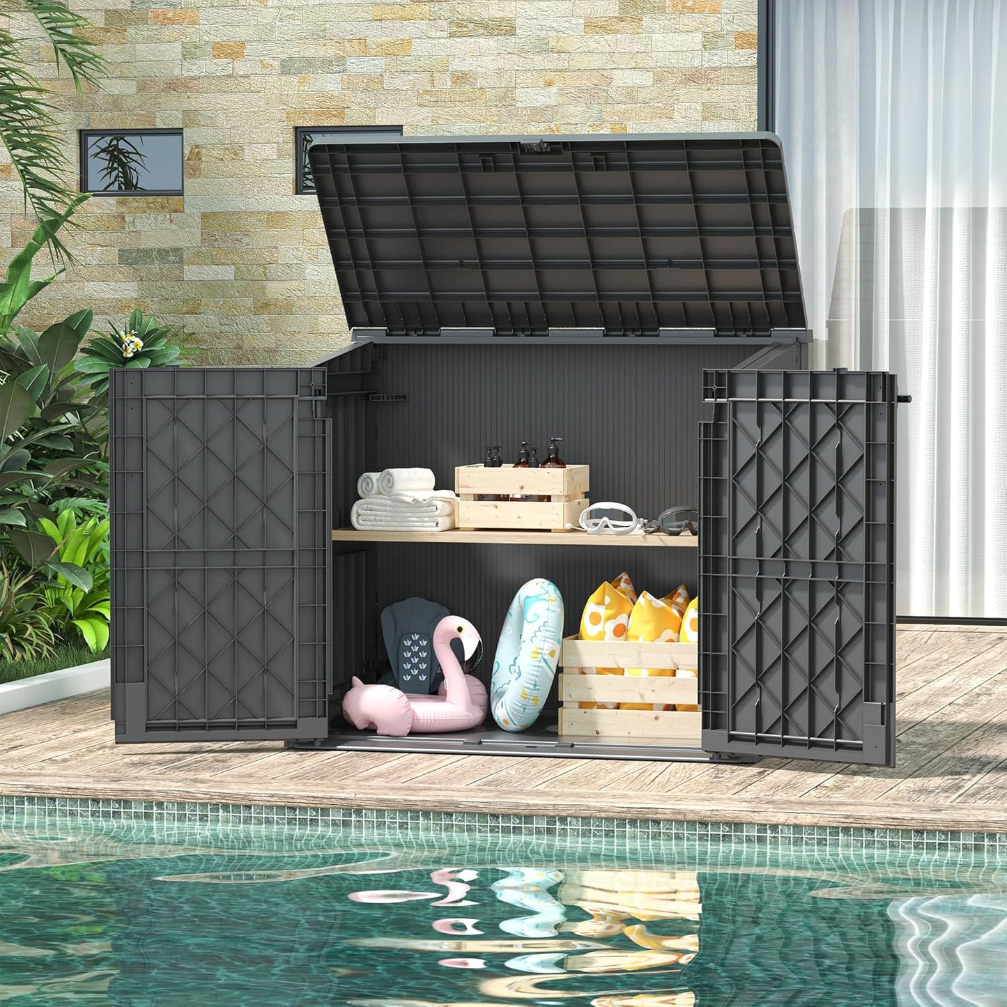 NUNU LAB Outdoor Storage Cabinet 36 Cu.Ft Garden Storage Shed Waterproof Lockable for Garden Hoses, Generator, and Lawn Mower