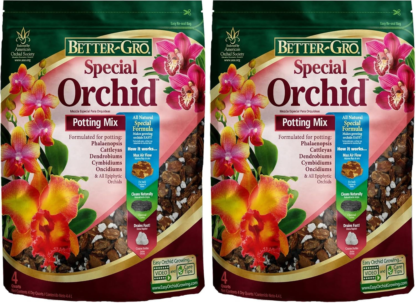Better-Gro Special Orchid Mix - Premium Grade Orchid Bark Potting Mix for Potting, Repotting, Enhanced Drainage, Air Flow & Root Ventilation, Ideal for Phalaenopsis, Cattleyas, Dendrobiums - 8 Quarts