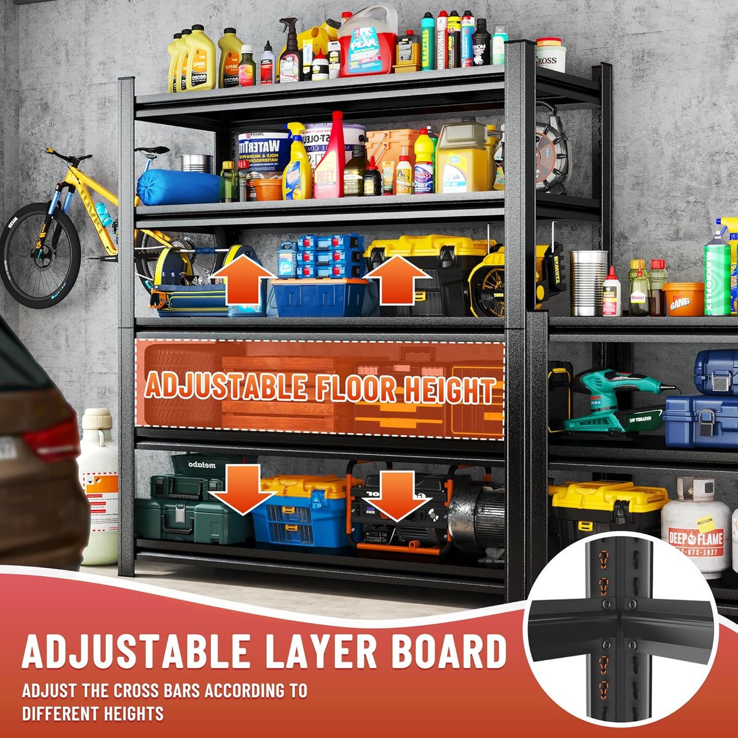 Heavy Duty 5-Tier Shelving Unit 2000LBS Capacity - Adjustable Steel Garage Shelves for Warehouse, Basement Storage(45.3''W x 15.7''D x 63" H)