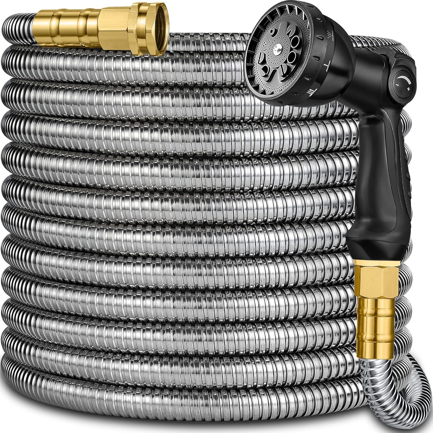 Metal Garden Hose 150 ft - Stainless Steel Garden Hose Leak-Proof with Layer Latex Core - 2025 Version/New Patented,Lightweight, Durable Hoses with Nozzles - Less-Kink Flexible Metal Water Hose