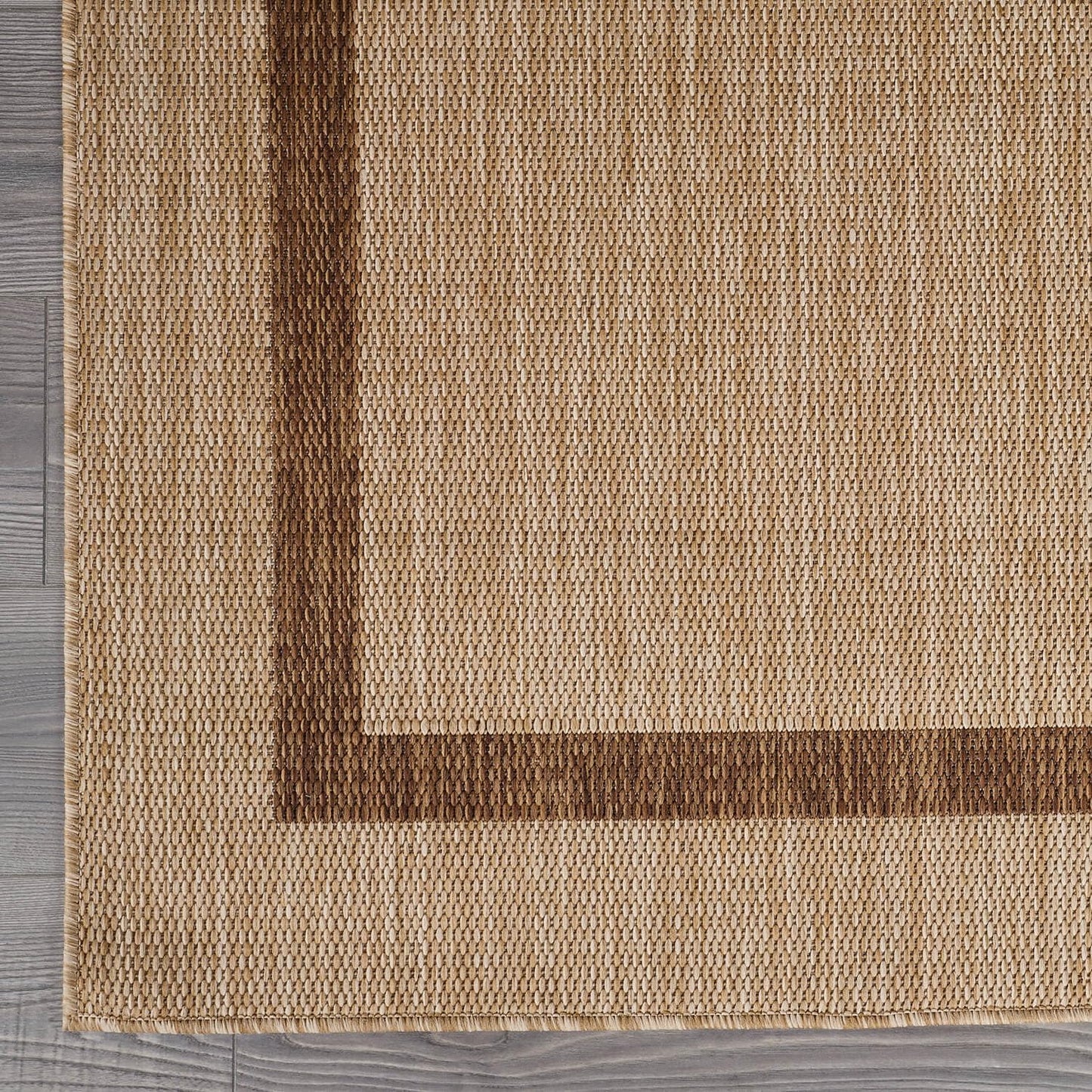 Bordered Outdoor Rug 9x12 Washable Outside Carpet for Indoor Patio Porch Waterproof Easy Cleaning Non Shedding Area Rugs Jute Beige - Nut Brown 9 x 12