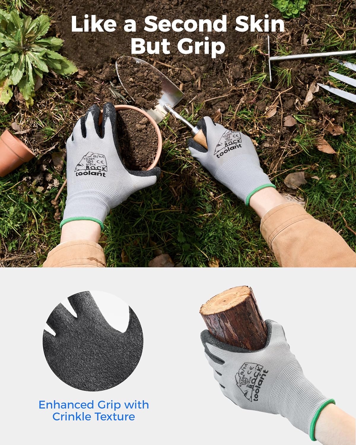 toolant Crinkle Latex Work Gloves Bulk, Rubber Coated Safety Work Gloves for Men and Women, 12 Pairs for Construction, Gardening, Warehouse (Black, XL)