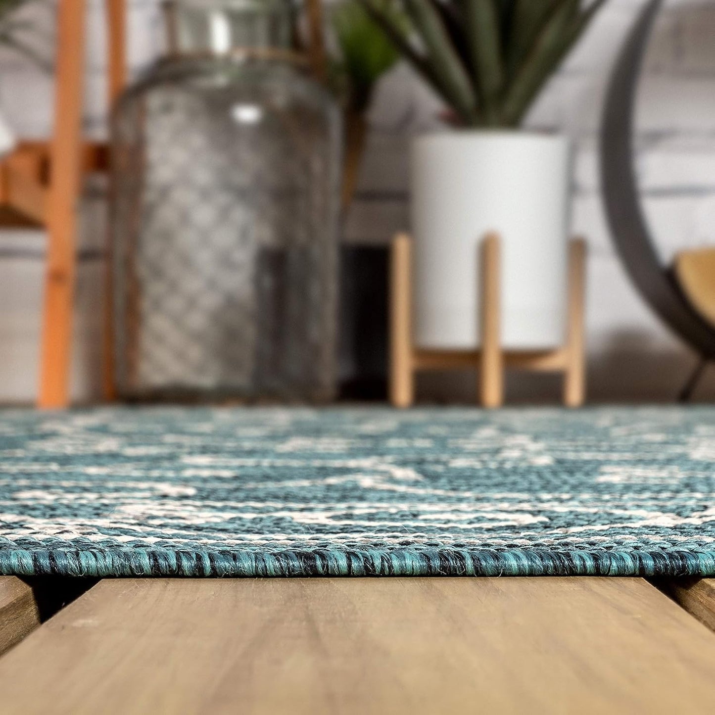 JONATHAN Y SMB106F-9SQ Charleston Vintage Filigree Textured Weave Teal/Gray 9' Square Indoor/Outdoor Area Rug, Pet Friendly, Non-Shedding, Stain Resistant, Easy-Cleaning for Backyard, Patio, Porch