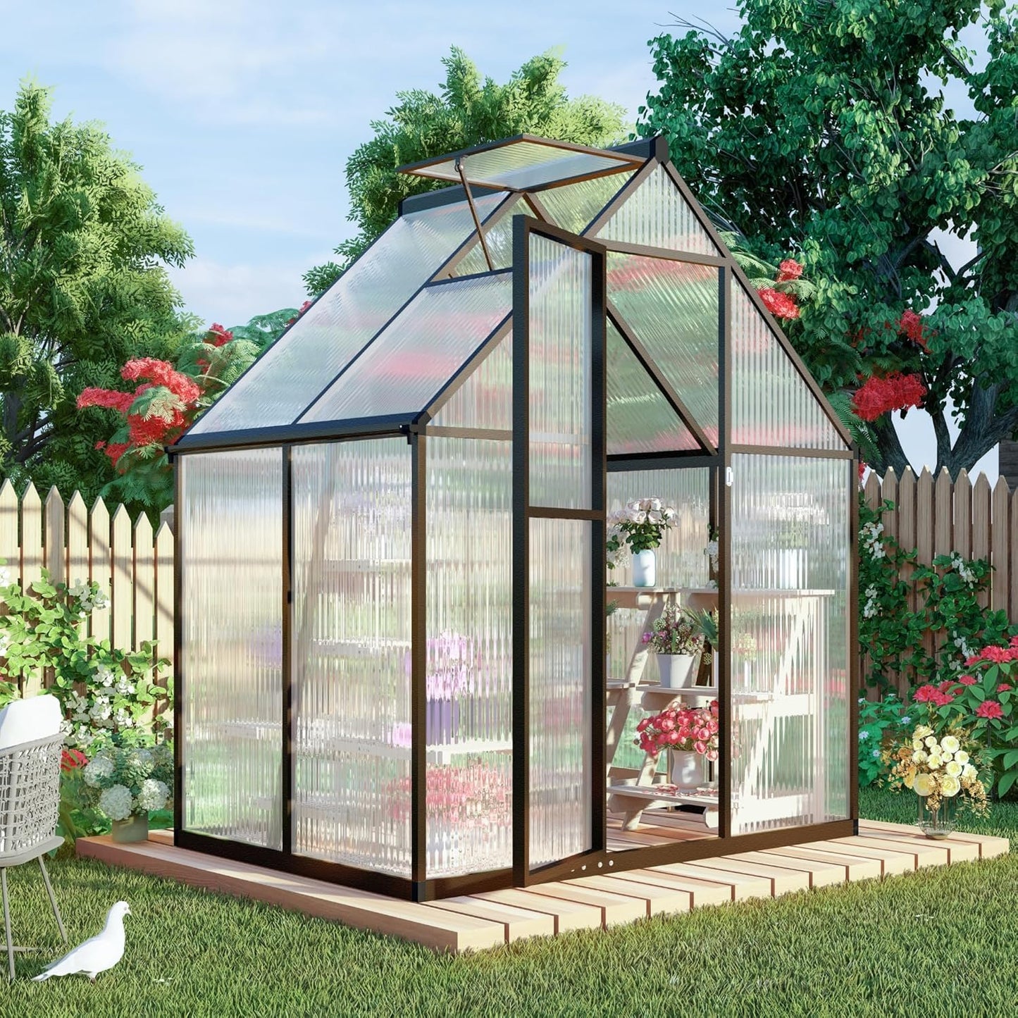 6 x 4 FT Greenhouse for Outdoors,Aluminum Large Walk-in Greenhouse,Dark Gray