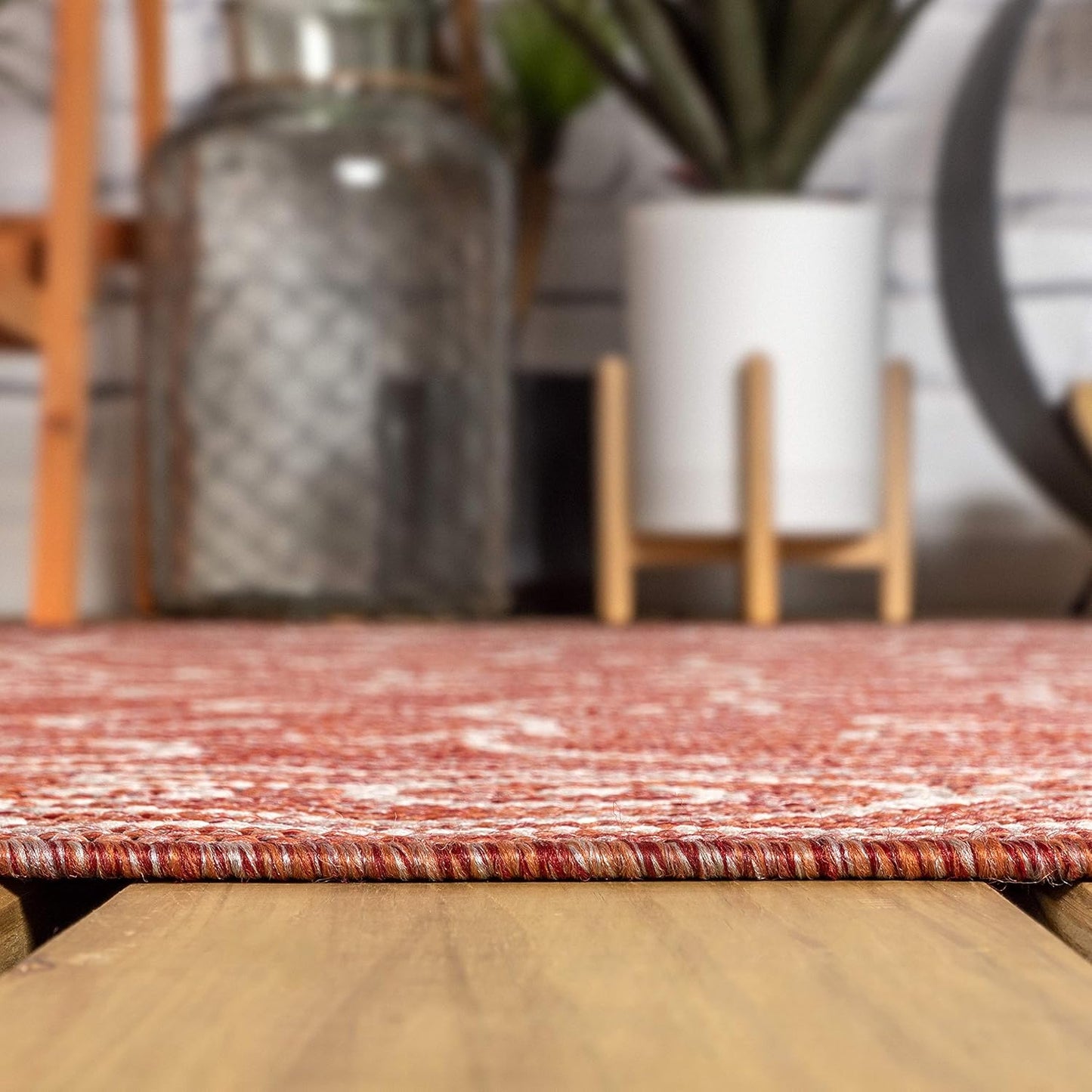 JONATHAN Y SMB106B-9SQ Charleston Vintage Filigree Textured Weave Red/Beige 9' Square Indoor/Outdoor Area Rug, Pet Friendly, Non-Shedding, Stain Resistant, Easy-Cleaning for Backyard, Patio, Porch