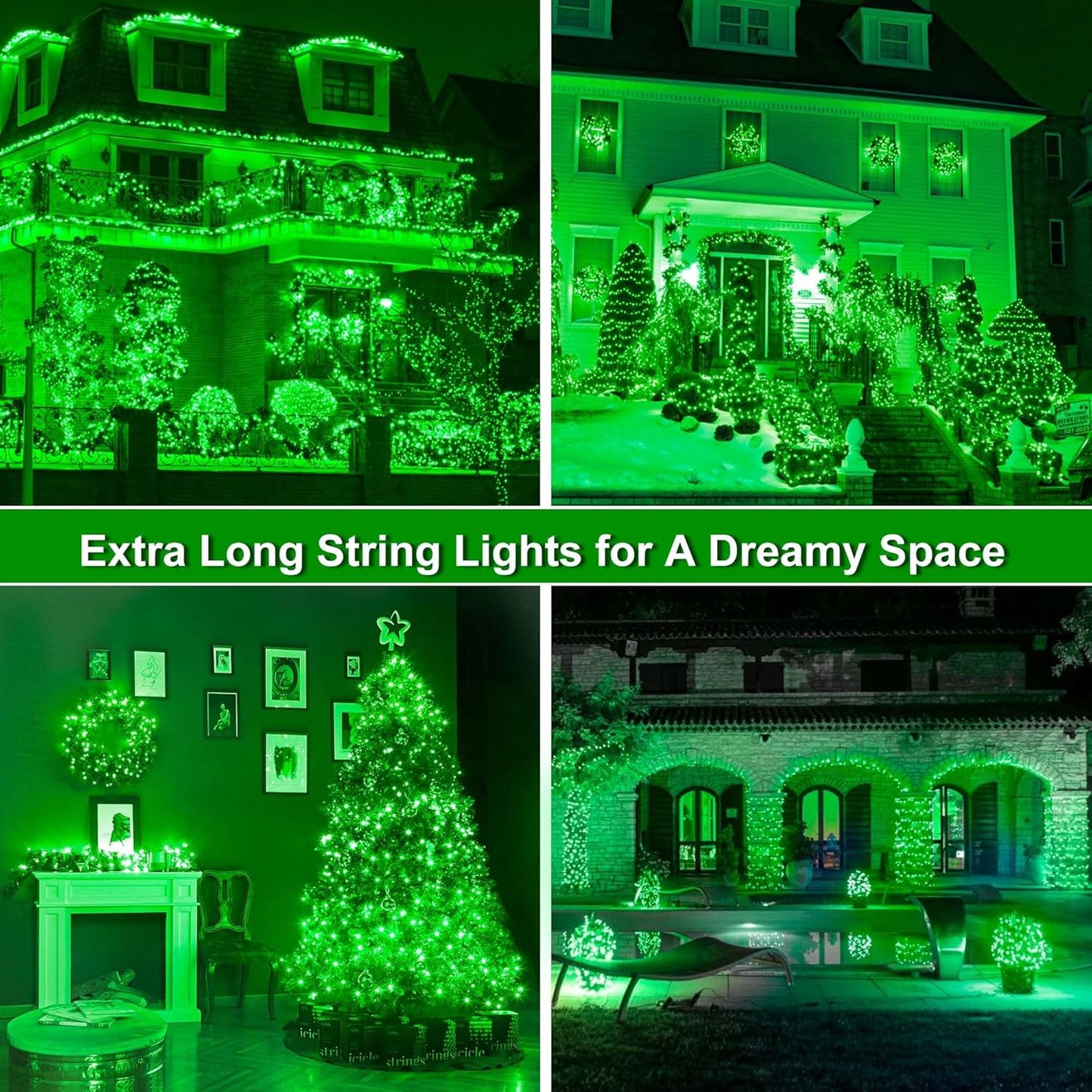 164Ft 500 LED St Patrick's Day Lights, Waterproof 8 Twinkle with Memory Functions Green String Lights for Indoor Outdoor Tree Garden Decoration (Green)