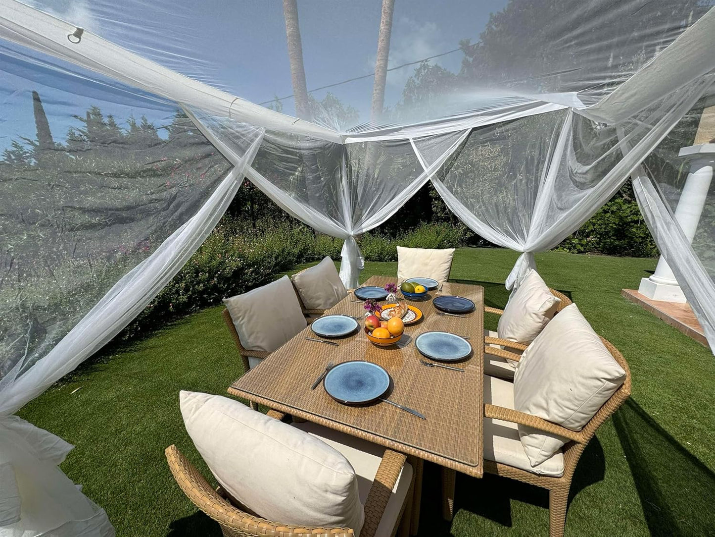 Mosquito Net for Patio 14.75 x 8.2 FT | Very Large Sizes & Fabric Designed for Outdoors | Insect House Screen Netting for Gazebo, Porch & Garden Terrace | White Outside Canopy Bug Protection